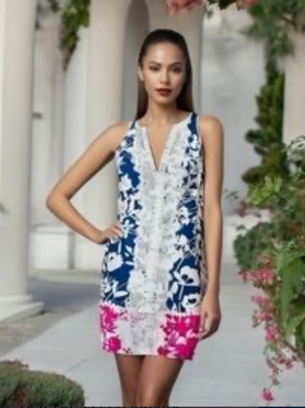 *Eliza J Split Neck Women’s Lace Navy Floral Sleeveless Size 12 Shift Dress #IR
